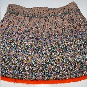 American Eagle Brown Floral Pleated Mini Skirt With Liner and Orange Trim Fall